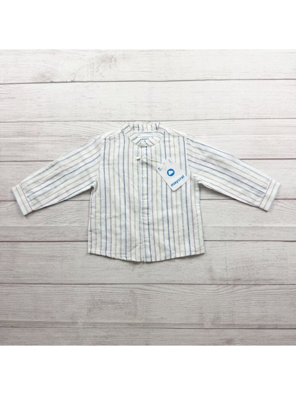 Mayoral Boys Striped Linen Blend Long Sleeve Shirt Buttoned NWT 12-18 Months